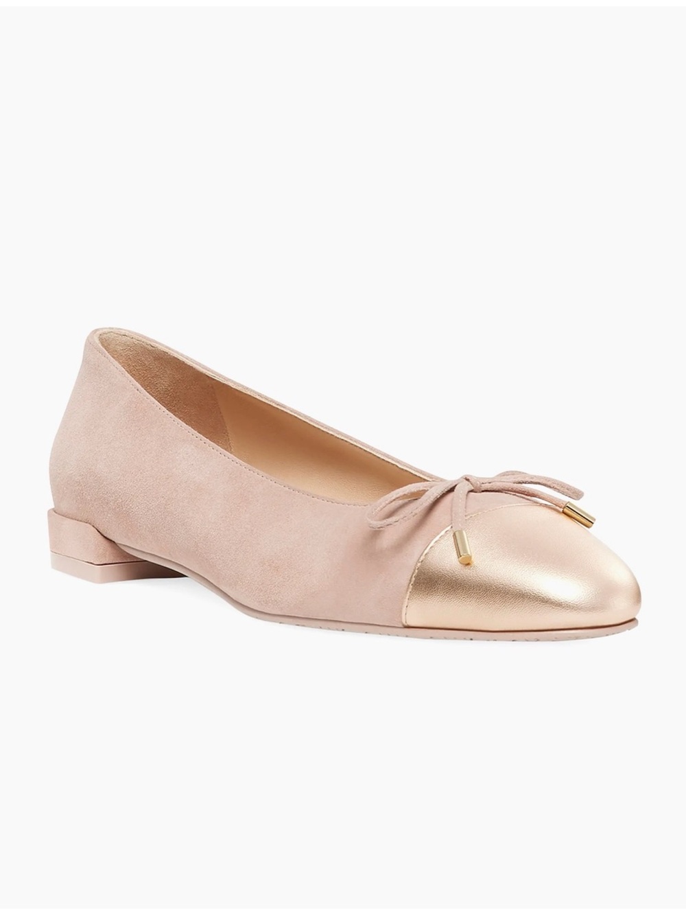 New Stuart Weitzman Sleek Suede Cap Toe Bow Flat Fawn Sz 8.5